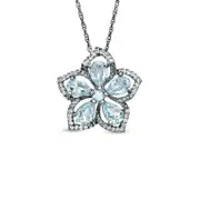 Aquamarine and White Topaz Flower Pendant in Sterling Silver
