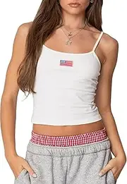 [NUFIWI] Women Y2k Graphic Cami Tops Spaghetti Strap Summer Going Out Crop Top Sleeveless Backless Basic Tank Tops