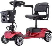 2025 4-Wheel Electric Mobility Scooter Electric Motorised Power Portable Folding with Front LED Lights, 30KM Range, 150KG Capacity, and Dual 24V 12Ah Detachable Batteries Red