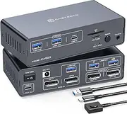 KVM Docking Station 4K120Hz USB C KVM Switch 2 Monitors 2 Computers Displayport Dual Monitor KVM-Switches for Laptop and Desktop Share 13-in-1 Dock