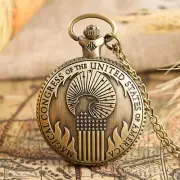 Antique USA Magical Congress Unisex Full Hunter Quartz Pocket Watch Chain Gift
