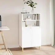 Highboard White 60x36x110 cm, Engineered Wood Storage Cabinet with Shelves and Doors, Modern Sideboard Buffet for Living Room, Bedroom Furniture with Solid Wooden Feet, Accent Cabinet