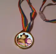 12 MASHA AND THE BEAR medals RAINBOW NECKLACES, birthday party favors