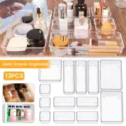 13pcs Desk Divider Trays Makeup Tidy Storage Box Kitchen Transparent GrHNV