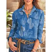 Women's Shirt Graphic Leaf Vintage Tropical Daily Long Sleeve Shirt Collar Regular Tops Work Daily Buttons Print Blue Purple Green Khaki Summer Spring