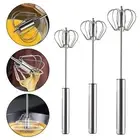 Stainless Steel Egg Beater Rotary Kitchen Whisk Semi-automatic Set Handheld