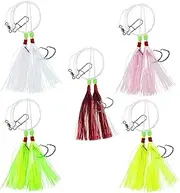Eupheng Fluke Flounder Hi-Lo Rig, 5PCS Saltwater Fishing Bait Rigs with Mylar Teaser for Surf Ocean Fishing Sea Bass Halibut Rockfish Cod