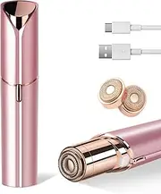 Xinvinx Facial Hair Removal for Women- as Seen on TV Painless Face Shaver -Painless Womens Facial Hair Remover with 2 Replacement Heads, Lipstick-Sized, USB Rechargeable（Rose Gold）