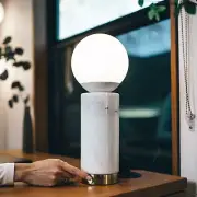 Marble LED Table Lamp, Modern Small Reading Light with USB Port for Bedside, ...