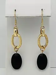 Vintage 1980-90s Gold Tone Black Lucite Dangle Pierced Earrings
