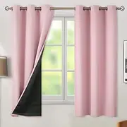 [BGment] Baby Pink 100% Blackout Curtains for Nursery Bedroom 63 Inch Length 2 Panels, Thermal Insulated Full Light Blocking Grommet Noise Cancelling Window Curtains for Girls Room, 42 Inch Wide Each