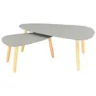 2 Pcs Coffee Table Set Solid Pine Wood Scandinavian Side End Tables Plant Stand