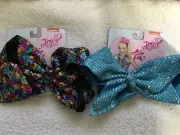 NICKELODEON JOJO SIWA BIG SIGNATURE HAIR BOW SPARKLED SEQUIN SET OF TWO #21