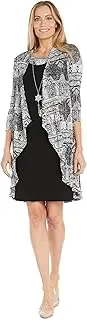 [R&M Richards] 2PC Pleated Printed Flyaway Jacket W/Solid Tank Dress
