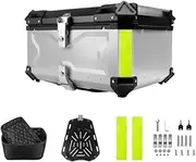 Aluminum Motorcycle Trunk Helmet Box Universal Tail Box Top Box Travel Motorcycle Rear Luggage Cases Toolbox(X silver-80L)