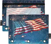 RPLIFE American Flag Fireworks Blue 2 Pack Large Binder Pouch for Kids School, Clear Storage Pocket for Boys Girls, 9.8″ × 7″