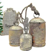 Set Of 3 Giant Cow Bells Huge Vintage Handmade Rustic Lucky Christmas Hanging Xl Bells On Rope
