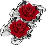 [TOGEVAL] 1 Pair Rose Lace Wristband Detachable Wrist Cuff Mesh Wrist Cuff Lolita Hand Sleeve Bridal Gloves Lace Fingerless Gloves Fingerless Lace Gloves Red Wrist Lace Sleeves Elastic