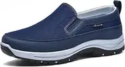 [Vimlo] Auguscare Shoes Men Seniors Mesh Breathable Walking Shoes, Men's Arch Support Slip-On Canvas Loafers Orthopedic Sneakers(Blue,41)
