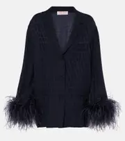 [Valentino] Valentino Toile Iconographe feather-trimmed silk shirt AU 8 blue