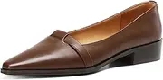 [ZMinM] Womens Business Stacked Heel Pointed Toe Pumps,Ladies Comfortable Memory Foam Slip on Dressy Casual Trendy Office Teacher Vintage Leather Vacation Going Out Everyday Shoe (6.5 US,Brown)