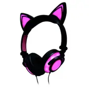 Catzon Kids Wired Headphones Over Ear with LED Glowing Cat Ears Kids Headsets for Girls Boys-Blue (Charging Version)