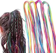 Colorful Hair Braiding Rope Strings, 30Pcs Rainbow Hair Wrap Cords for Braids,Hairs Ropes String Braids Rainbow Rope Strands,Colorful Braiding Hairs String Ponytail,Colored Hairs Wrap Ropes Braided