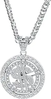 [Weahre] Dollar Sign Necklace Hip Hop 80s 90s Old School Rapper Costume Big Chunky Punk Pendant Plated Chain for Men Outfits