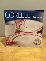 Corelle Classic Cafe Red Livingware Dishes 16 Piece Dinnerware NIB