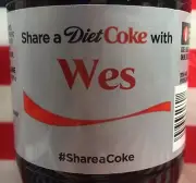 Share A Diet Coke With Wes Limited Edition Coca Cola Bottle 2015 USA
