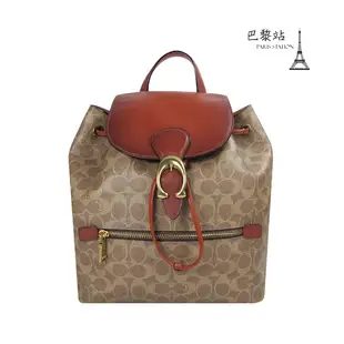 【巴黎站二手名牌專賣店】＊現貨＊COACH 真品＊咖啡C字花紋PVC 拼接咖啡色皮革雙肩後背包