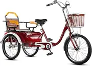 Three Wheel Bike, 20 Inch 3 Wheel Bicycle with Shopping Basket & Rear Seat Adult Tricycle Single Chain Cogwheel Tricycle for Seniors Load 200KG Cycling Pedalling