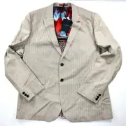 Ted Baker Balrom Linen Blend Beige Herringbone 2 Button Blazer Jacket S/XL/3XL