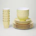 Barel Designs Classic Beige Melamine 24 Piece Dinner Set - Cups, Bowls, Plates