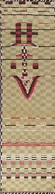 Geometric Tribal Moroccan Berber Oriental Handmade Plush Wool Runner Rug 3x12 ft