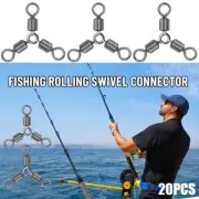 Steel 3 way Fishing Rolling Swivels Connector Tackle Bearing Solid Rings