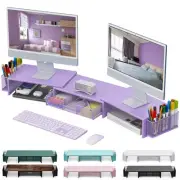 Dual Monitor Stand Riser, Desk Organizer With Drawer and 2 Pen Holders, Desk ...