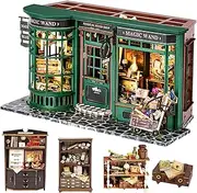 Spilay DIY Miniature Dollhouse Wooden Furniture Kit,Handmade Mini Modern Model Plus with Dust Cover & Music Box ,1:24 Scale Creative Doll House Toys for Lover Gift (Book Store with dust Music)