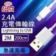 【格成】2合1充電傳輸線 Lightning USB TO USB 2M 快速充電 2.4A大電流