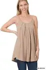 Sleeveless Tank Top Tunic - Pleated Scoop Neck Casual Flowy Ash Mocha Size M