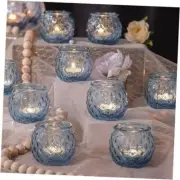 12Pcs Votive Candle Holders - Round Glass Candle Holders Bulk for 12PCS Blue