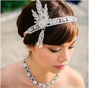 Feather Headband Silver 20s Headpiece Vintage 1920s Headband Flapper Great Gatsby Jewelry Accessories White Feather Headband (Color : Silver Headband, Size : Free Size)