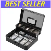 Durable Cash Lock Box with Five-Compartment Tray and Combination Lock, Black