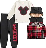 [Disney] Mickey Mouse Baby Boys Sherpa Lined Hooded Vest, Fleece Pants, and Sweatshirt 3 Piece Set for Infants