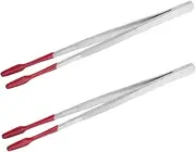 HOMSFOU 2pcs Stainless Steel Tweezers with Rubber Tips Flat Tip Stamp Holding Tools for Coins and Stickers Compact and Portable Crafting Tweezers for Safe Handling