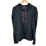 Tommy Hilfiger Sparkly Hoodie Black Womens L Metallic Lurex Pullover Knit Casual