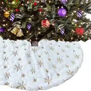 Short Plush Christmas Tree Skirt Decoration with Sequin Snowflake Embroidery