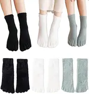 [Pursuestar] 3 Pairs Five Finger Socks Fuzzy Socks Split Toe Socks Soft Fluffy Winter Sleep Warm Comfy Socks for Women Girls