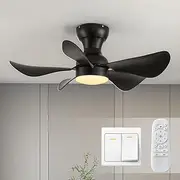 30 Inch Ceiling Fan with Light and Remote, Indoor Outdoor Ceiling Fans with 5 Blades, 6-Speeds, 3 Colors for Farmhouse, Dining Room,Living Room