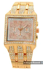 Mens 44x60 mm Rectangle Rose CZ Clubbing Watch/Case Wht-Rose Dial 8" CZ Bracelet